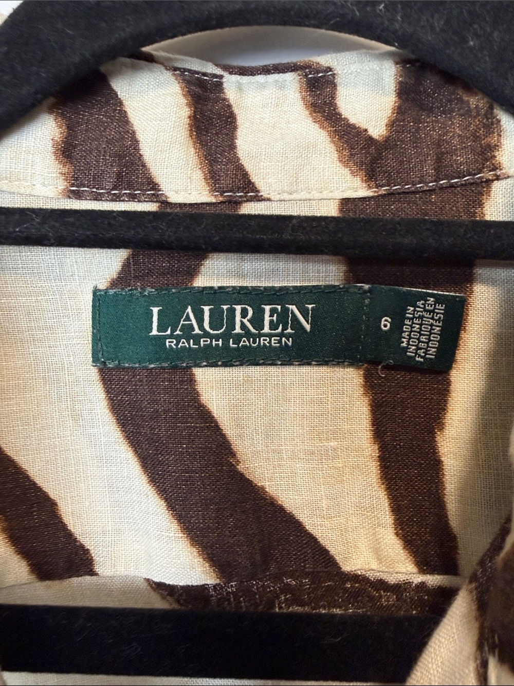 289. Lauren Ralph Lauren Zebra Print Linen Shirt Dress Size 6 - Picture 3 of 13